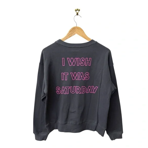 Wildfox NWT Graphic Crewneck "I Wish It Was Saturday" Sweatshirt size Small - Picture 3 of 8